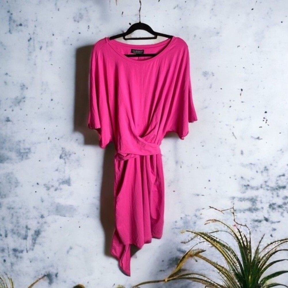 Eloquii Pink Cross Front Flutter Sleeve Dress size 28 plus‎ size stretchy jersey
